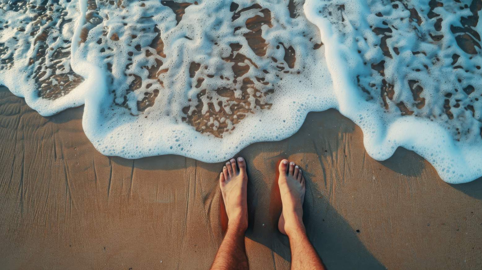 Person feet over sea